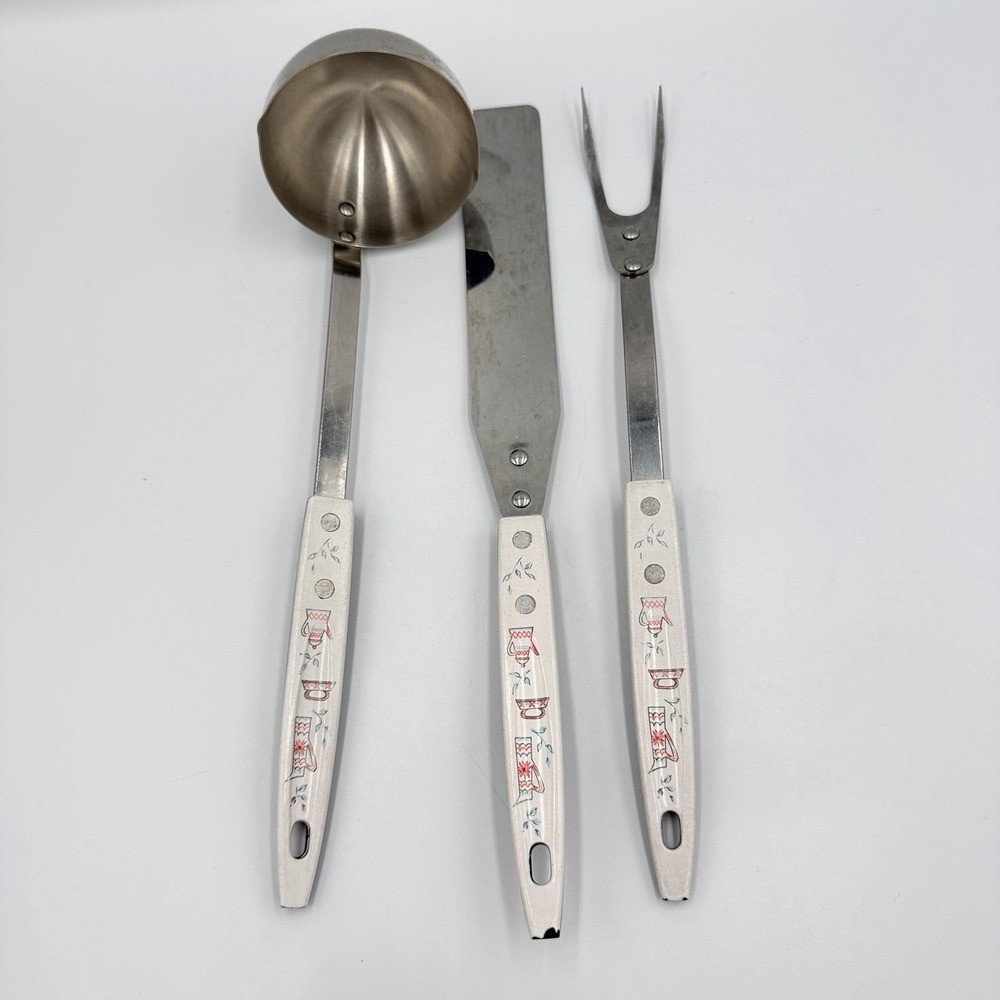 Vintage Floral Handle Serving Set‎ MCM Retro Kitchenware Hostess Set USA